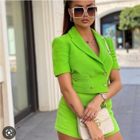 Zara Double Breasted Textured Cropped Blazer NWT - Picture 2 of 10